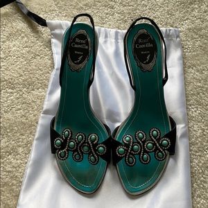 Jeweled Turquoise and Black Rene Caovilla Sandals